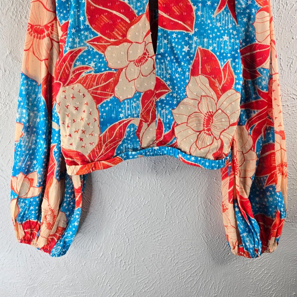 Farm Rio x Anthropologie Blouse Medium Pineapple Floral Print Artsy Colorful Top - Picture 9 of 12